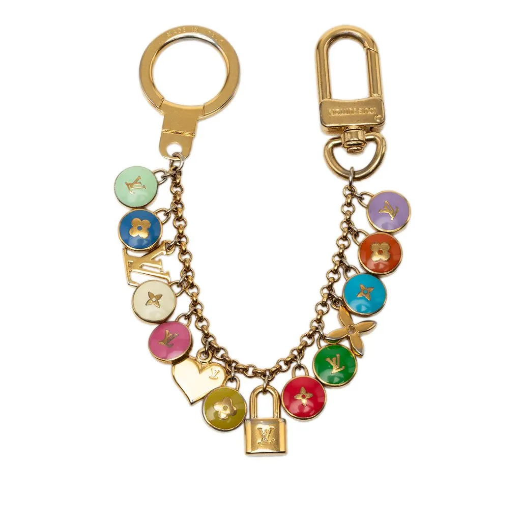 Louis Vuitton Gold Plated and Enamel Pastilles Key Chain and Bag Charm Gold Metal Very good - Front View