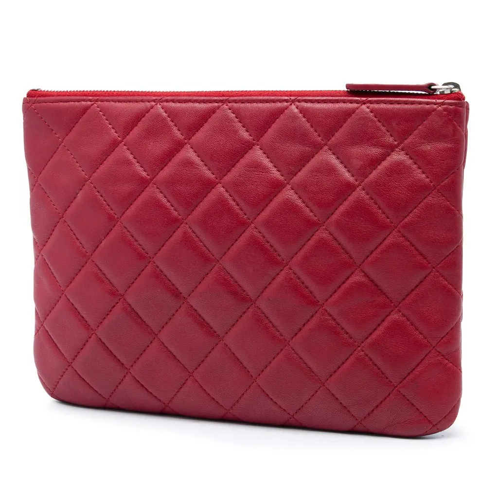 Chanel Small Quilted Lambskin O Case Clutch Red Leather Good - Back View