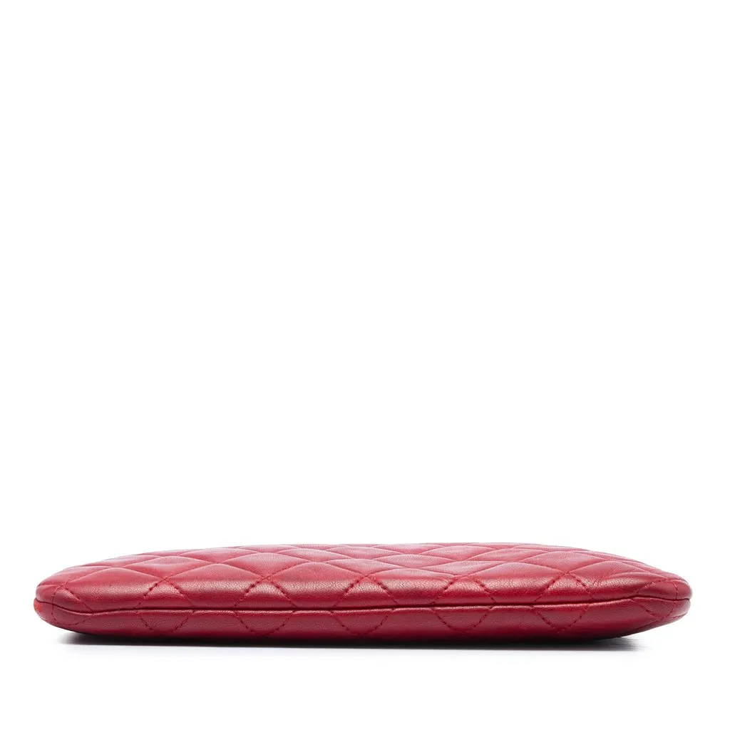 Chanel Small Quilted Lambskin O Case Clutch Red Leather Good - Inside View