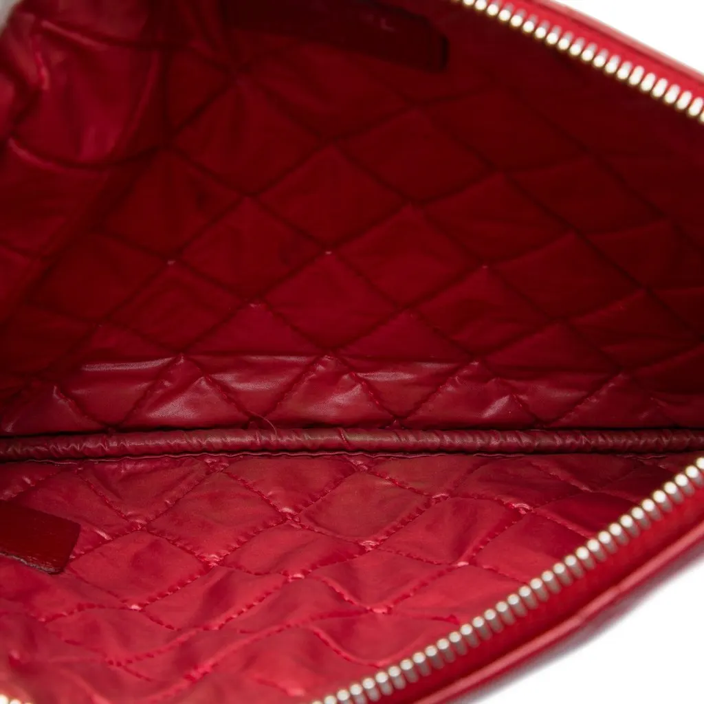 Chanel Small Quilted Lambskin O Case Clutch Red Leather Good - Model View