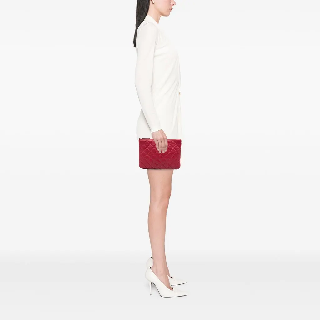Chanel Small Quilted Lambskin O Case Clutch Red Leather Good - Box View