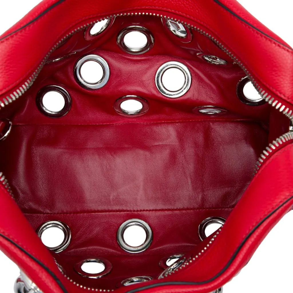 Prada Vitello Daino Grommet Chain Shoulder Bag Red Leather Very good - Model View