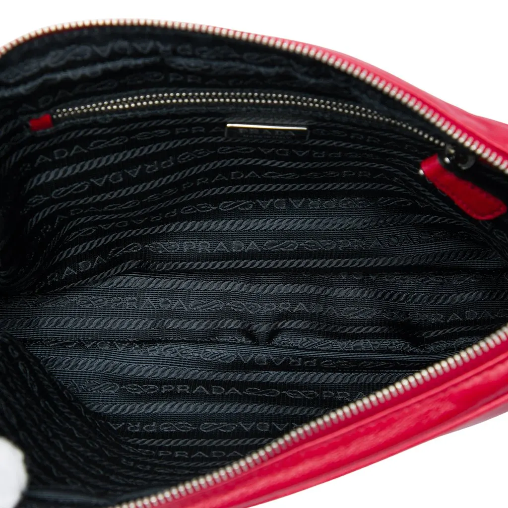 Prada Vitello Daino Grommet Chain Shoulder Bag Red Leather Very good - Box View
