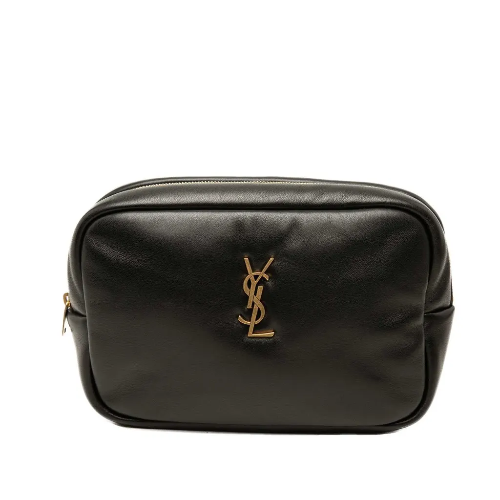 Saint Laurent Padded Lambskin Calypso Pouch Black Leather Very good - Front View