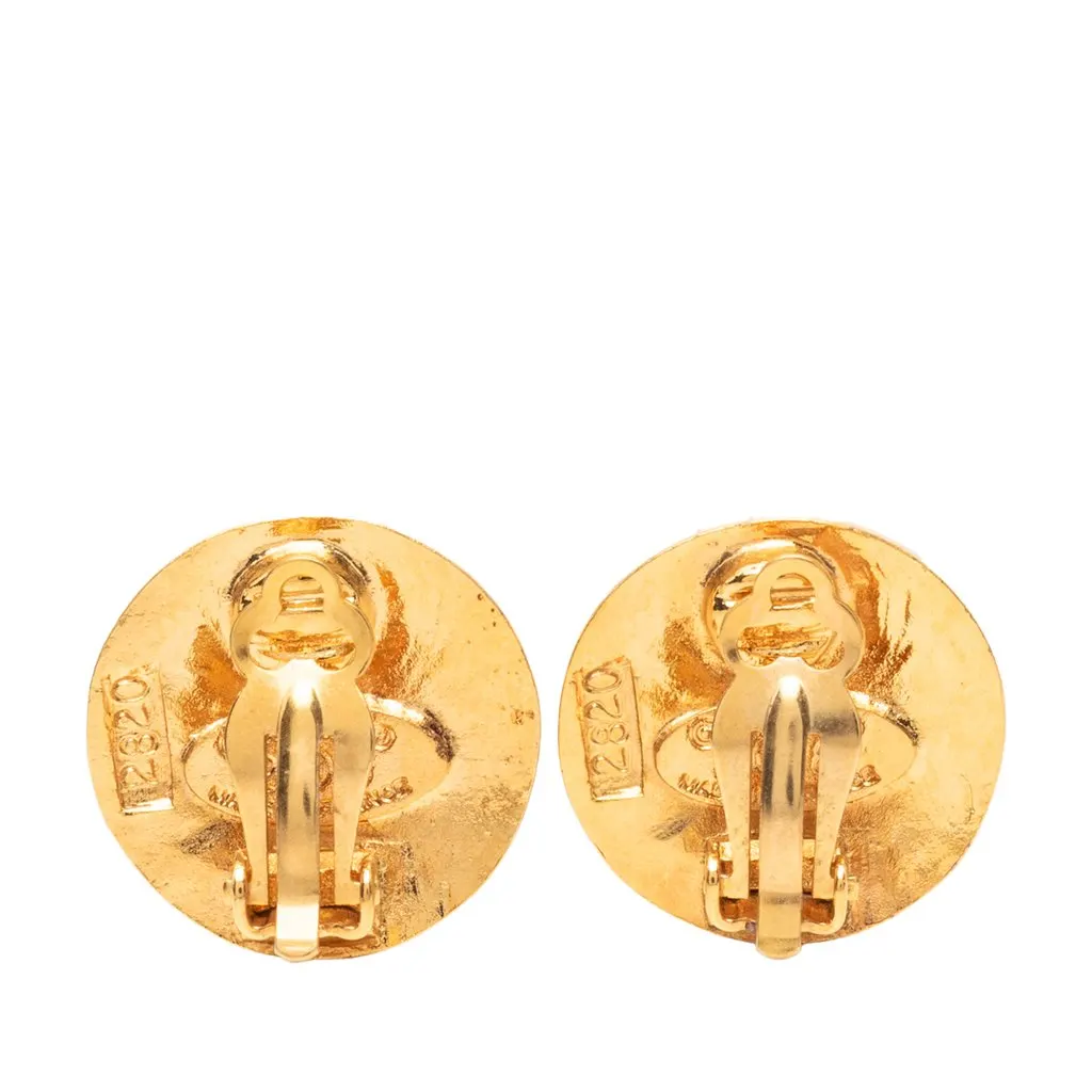 Chanel CC Gold Plated Round Clip On Earrings Gold Metal Very good - Back View