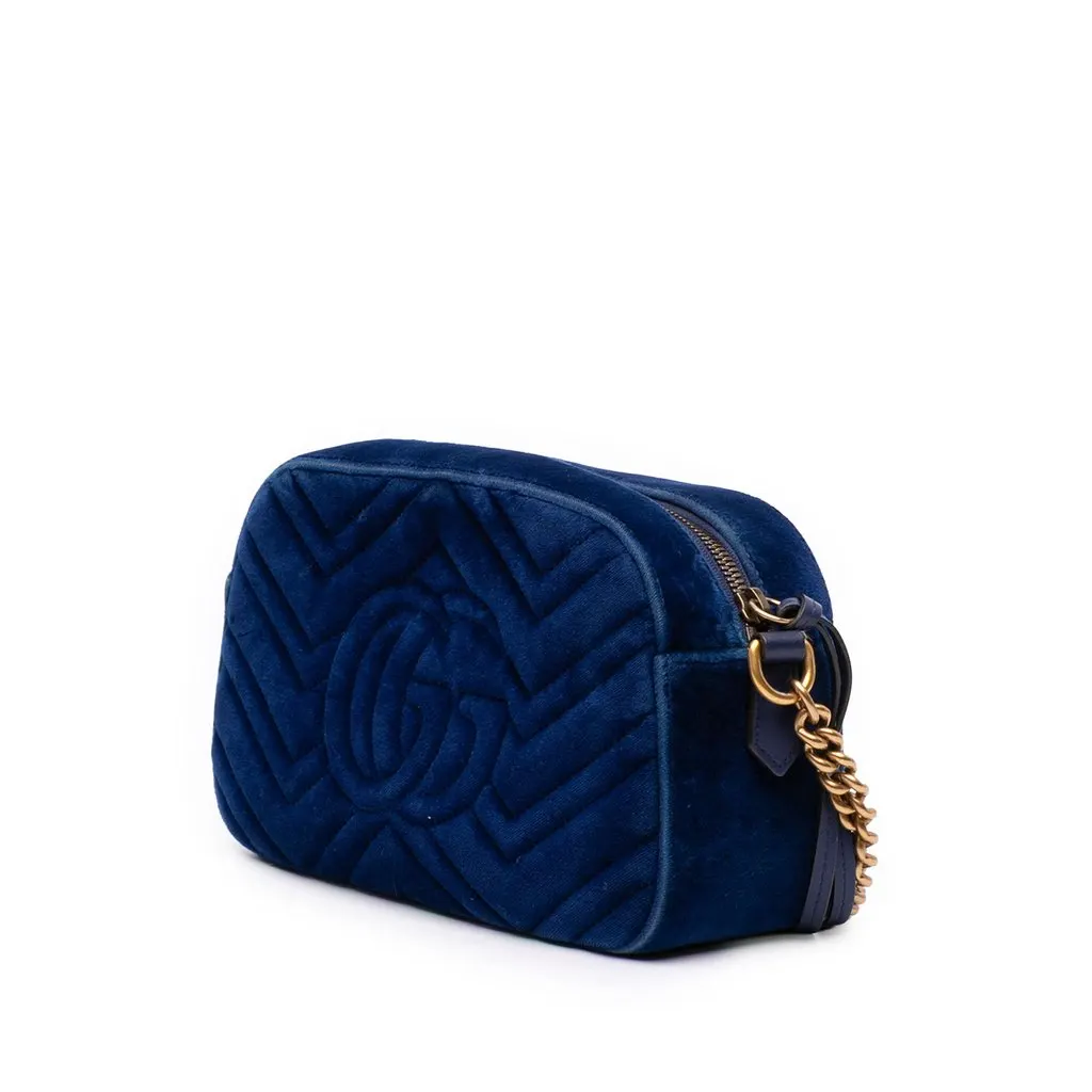 Gucci Small GG Marmont Matelasse Velvet Crossbody Blue Velvet Good - Back View