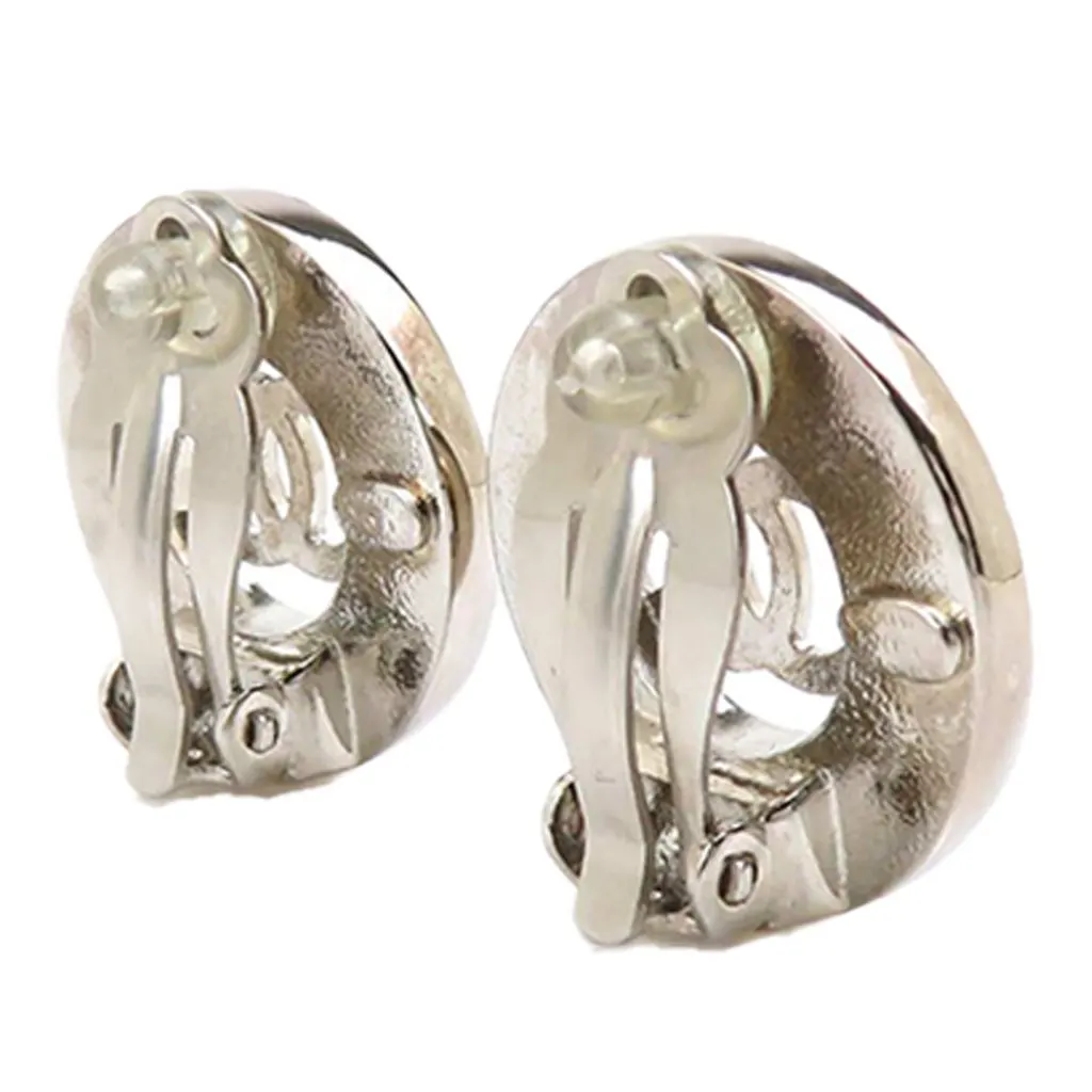 Chanel CC Brass Round Clip On Earrings Silver Brass Very good - Back View