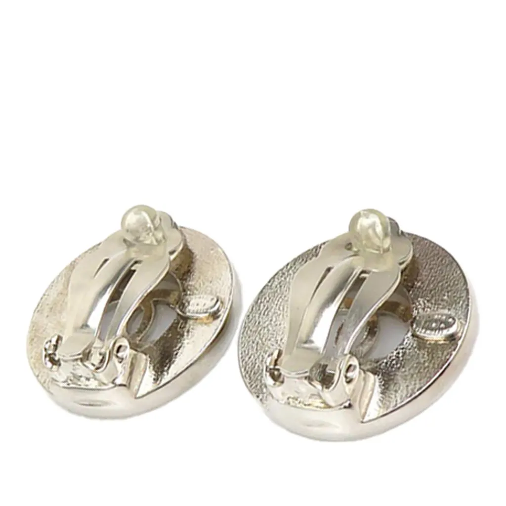 Chanel CC Brass Round Clip On Earrings Silver Brass Very good - Box View