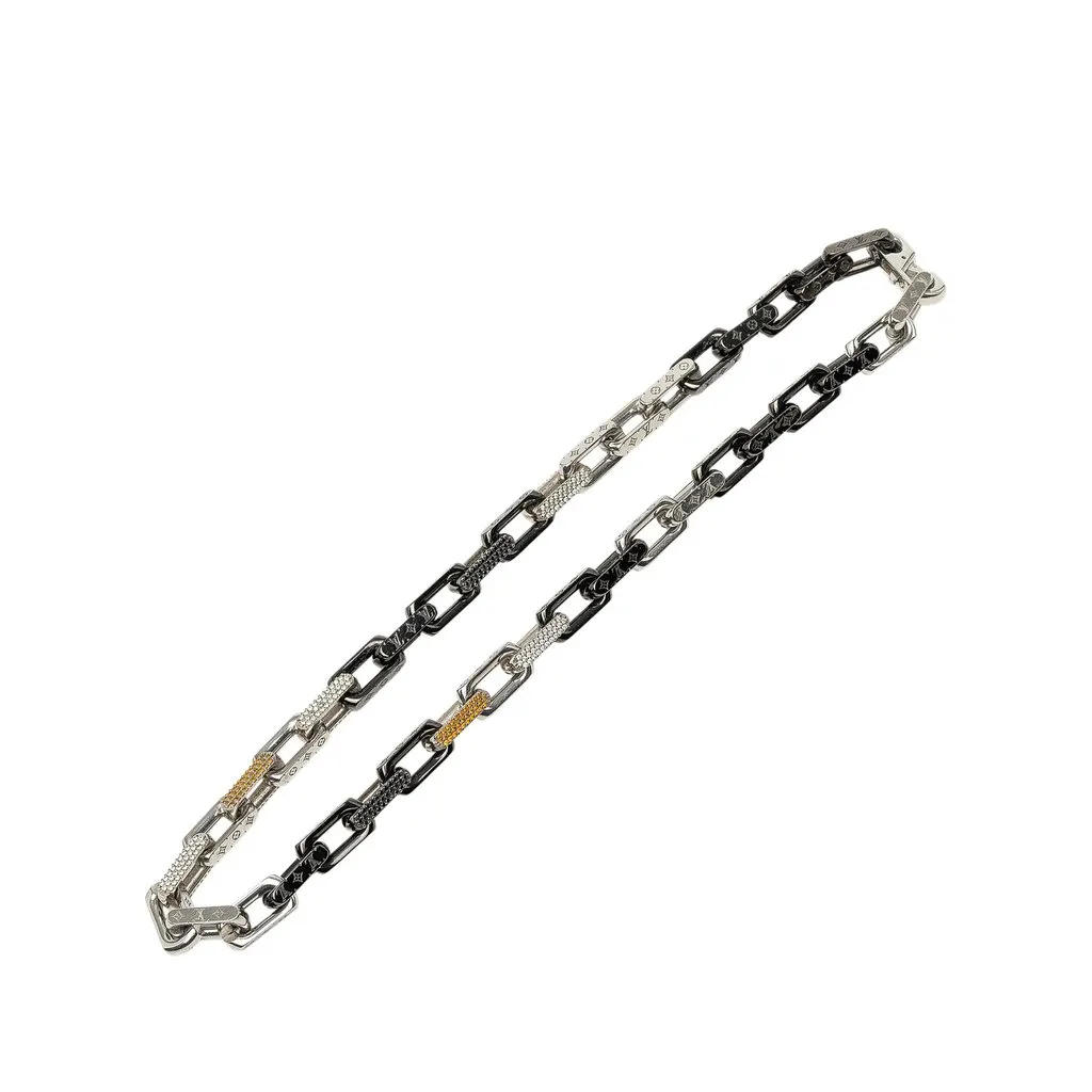 Louis Vuitton Stainless Steel Strass Monogram Chain Necklace