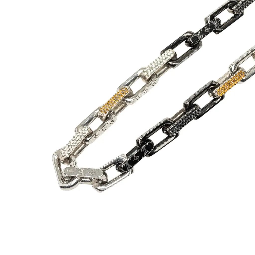Louis Vuitton Stainless Steel Strass Monogram Chain Necklace Silver Stainless steel Very good - Back View