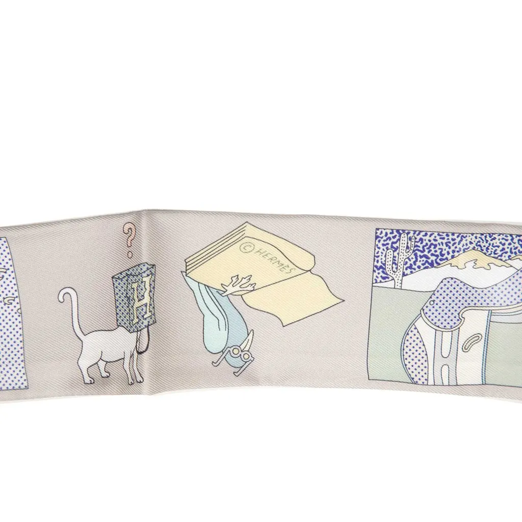 Hermès A Vos Crayons Silk Twilly Scarf Grey Silk Never worn - Model View