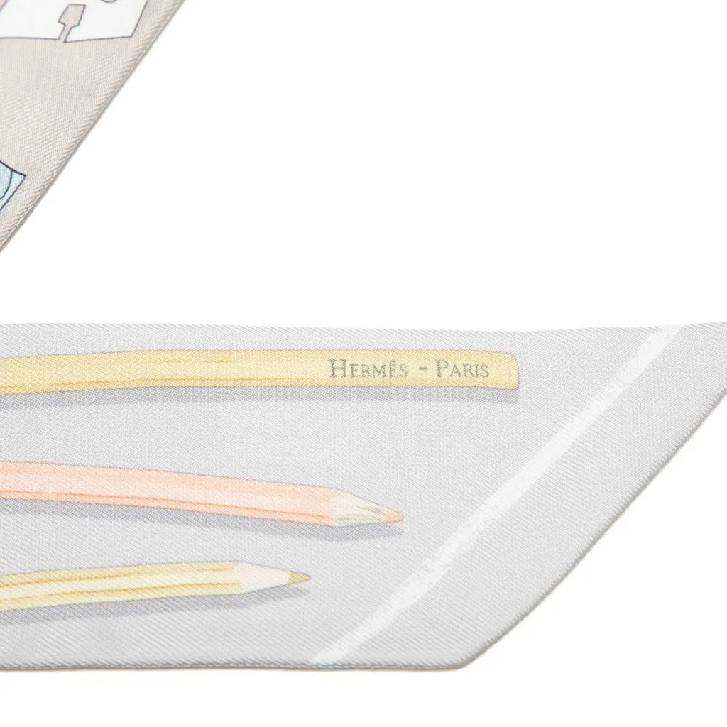 Hermès A Vos Crayons Silk Twilly Scarf Grey Silk Never worn - Box View