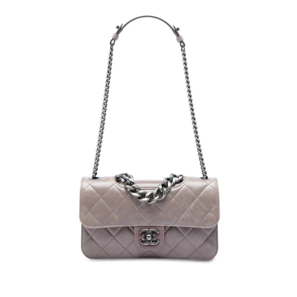 Chanel Medium Quilted Aged Calfskin Perfect Edge Flap Purple Leather Very good - Front View