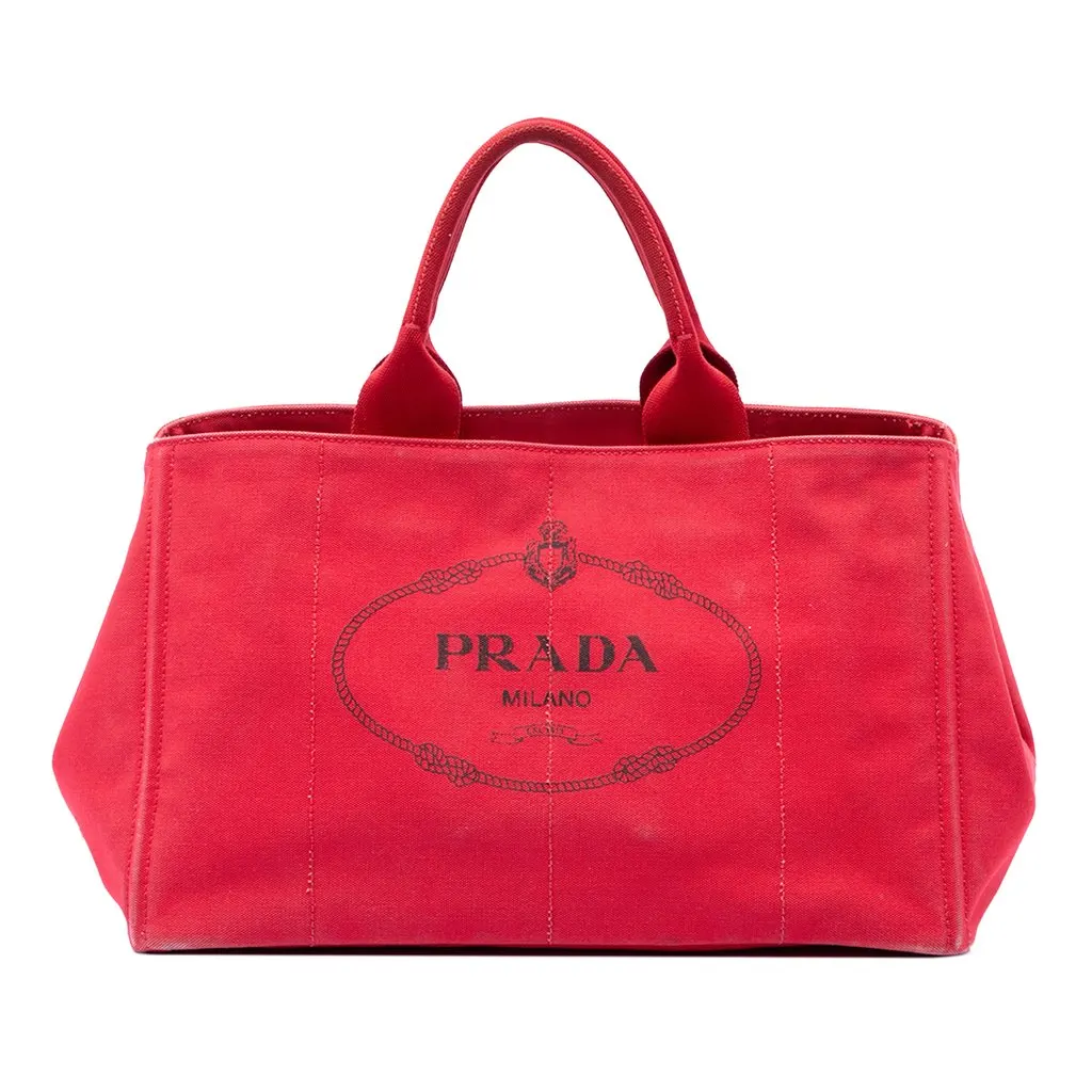 Prada Large Canvas Canapa Logo Tote Red Very good - Front View