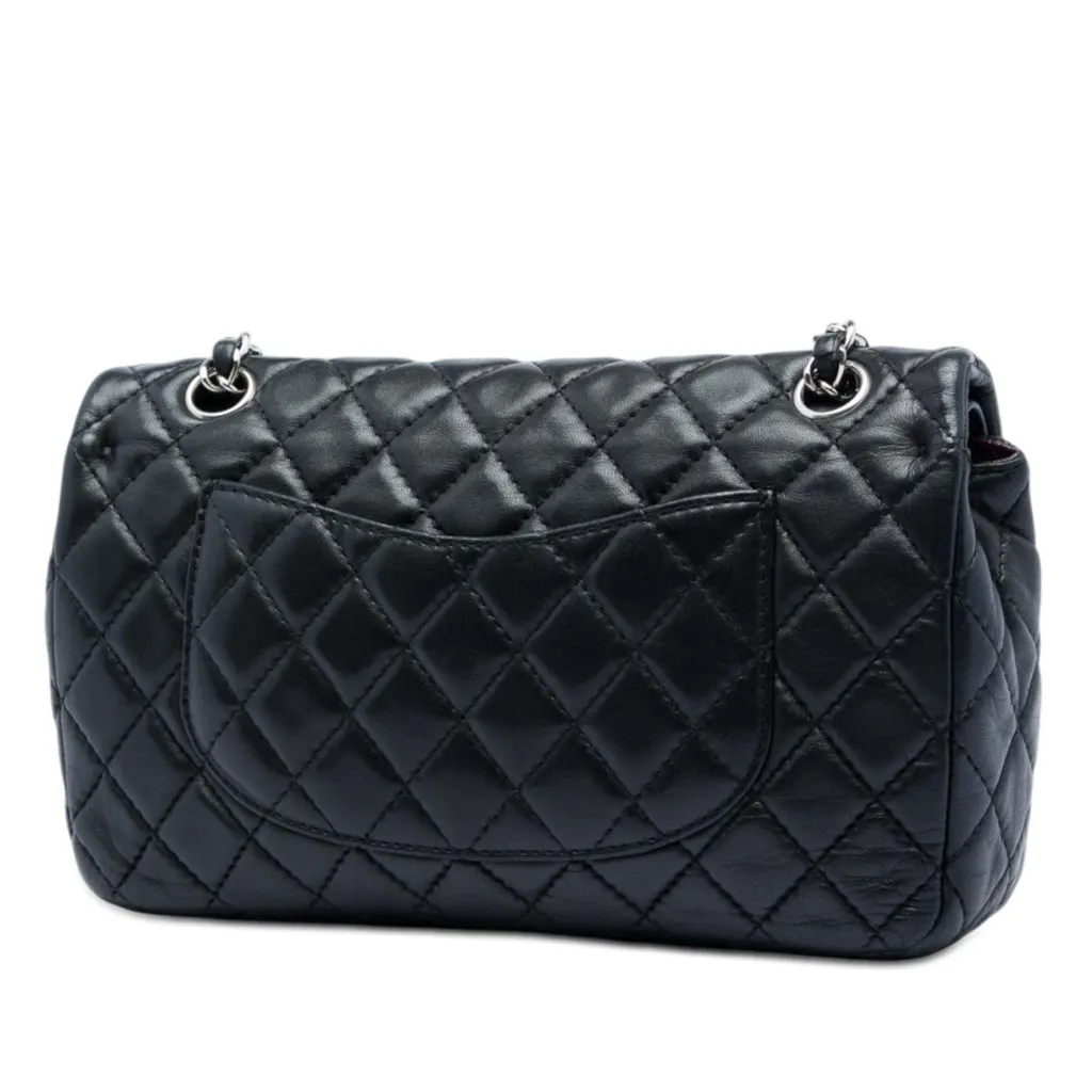 Chanel Medium Classic Lambskin Double Flap Black Leather Very good - Back View