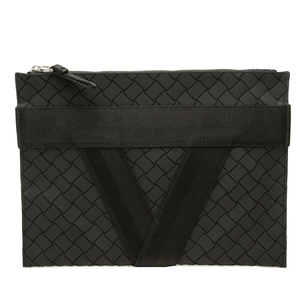 Bottega Veneta Rubber Intrecciato Clutch Black Polyester Good - Front View