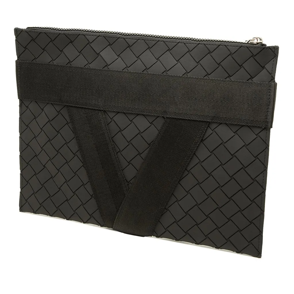 Bottega Veneta Rubber Intrecciato Clutch Black Polyester Good - Back View