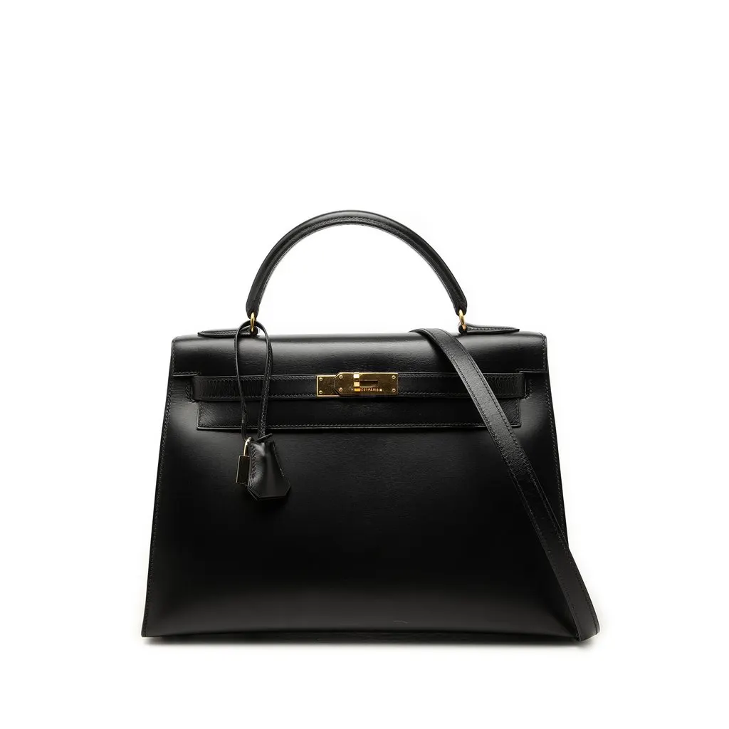 Hermès Box Calf Kelly Sellier 32 Black Leather Very good - Front View