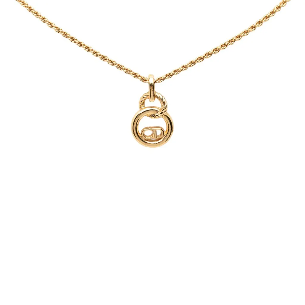 Dior Gold Plated CD Logo Pendant Necklace Gold Metal Very good - Back View