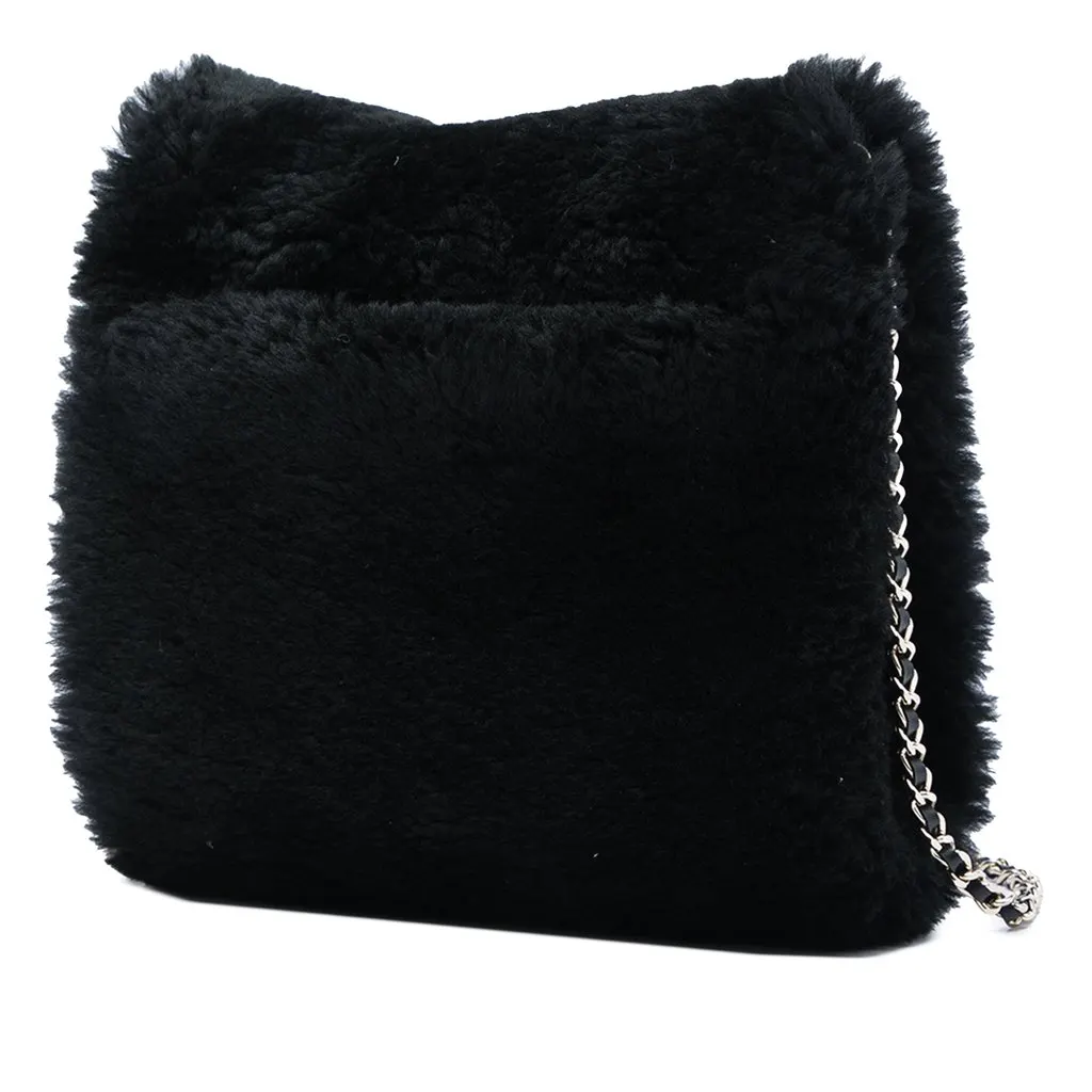 Chanel CC Shearling Muff Shoulder Bag Black Very good - Back View