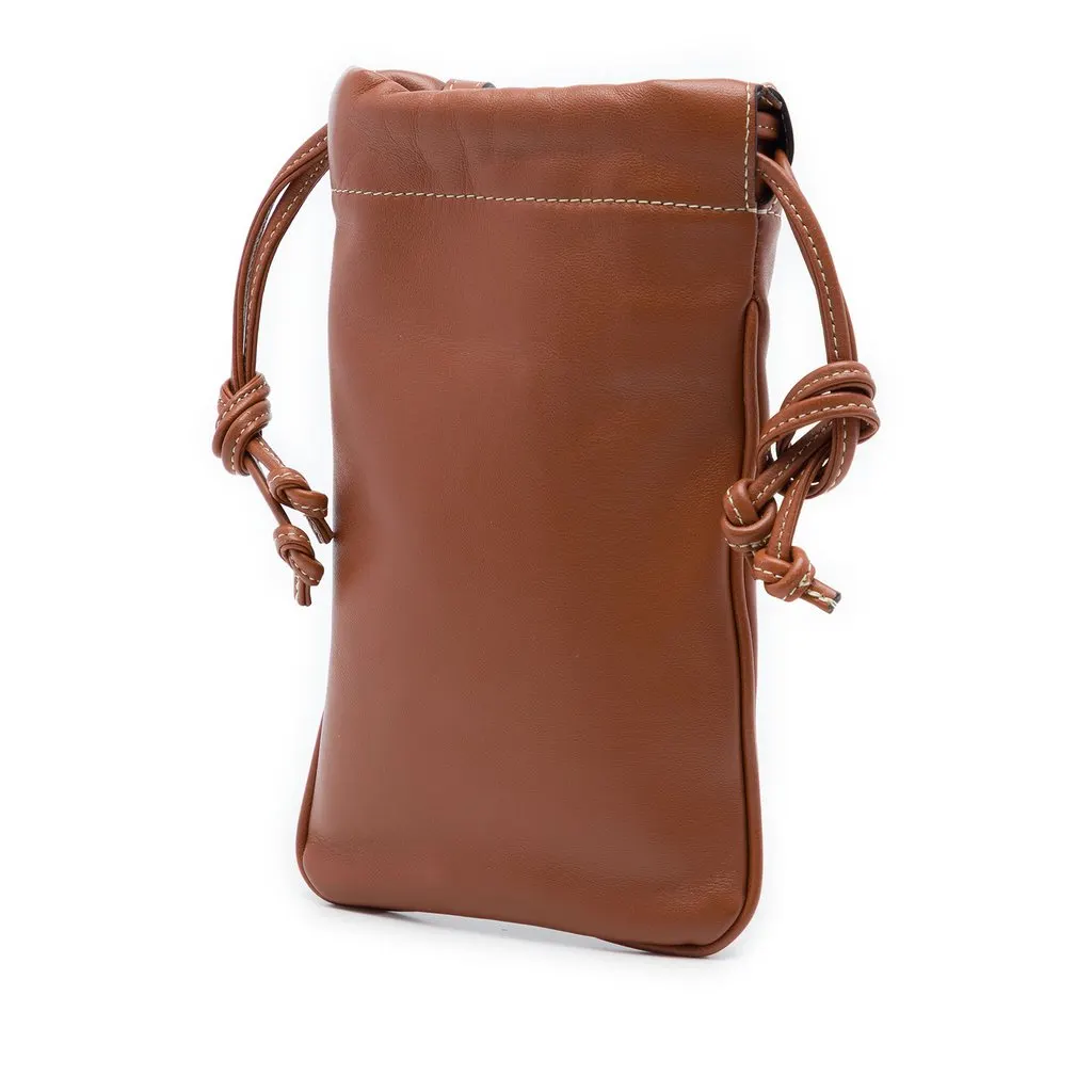 Celine Smooth Calfskin Cuir Triomphe Drawstring Phone Holder Crossbody Brown Leather Very good - Back View