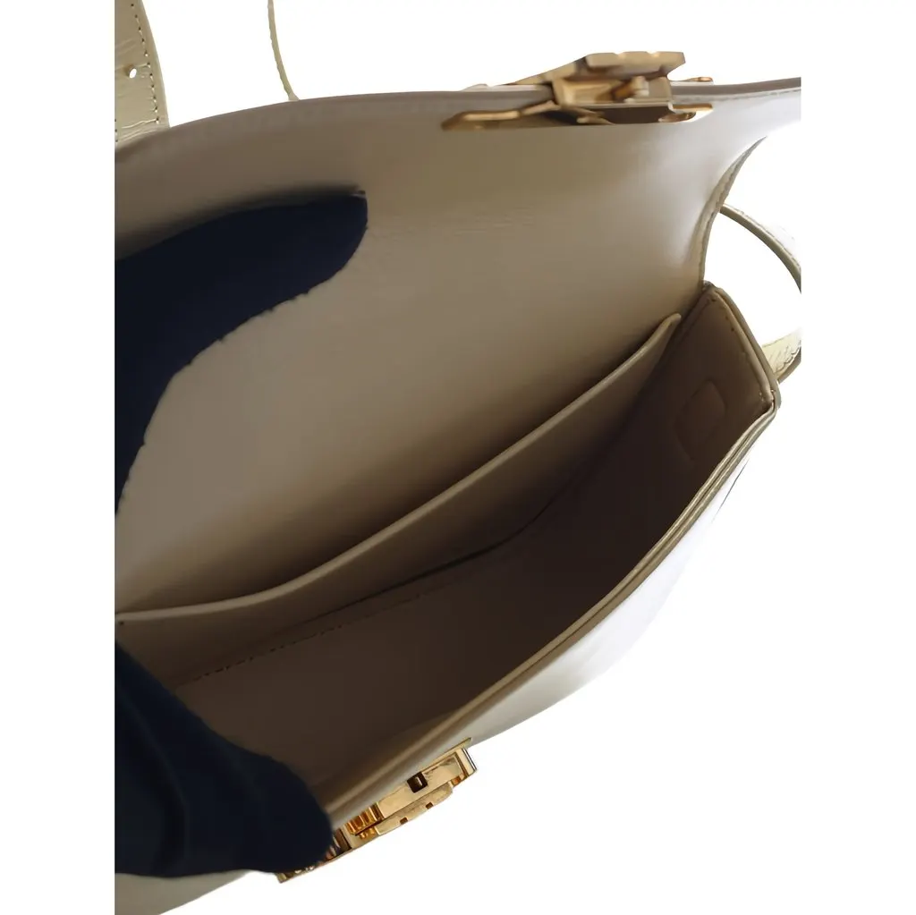 Celine Shiny Calfskin Triomphe Claude Shoulder Bag Yellow Leather Very good - Inside View