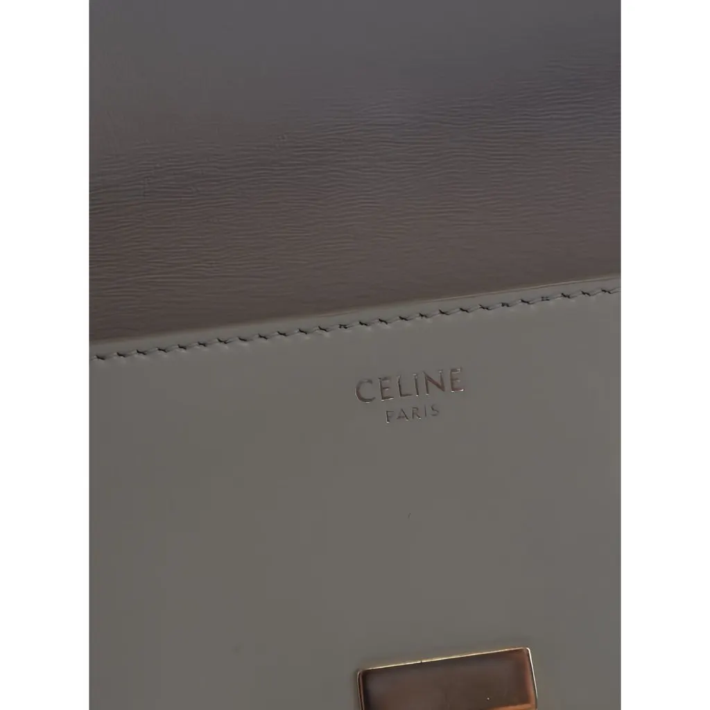 Celine Shiny Calfskin Triomphe Claude Shoulder Bag Yellow Leather Very good - Model View