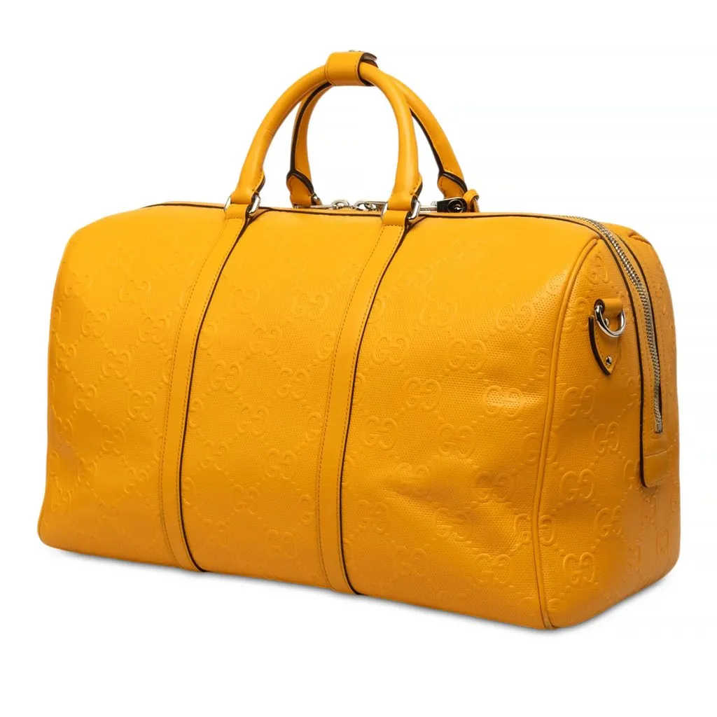 Gucci GG Embossed Calfskin Duffle Bag Yellow Leather Very good - Back View