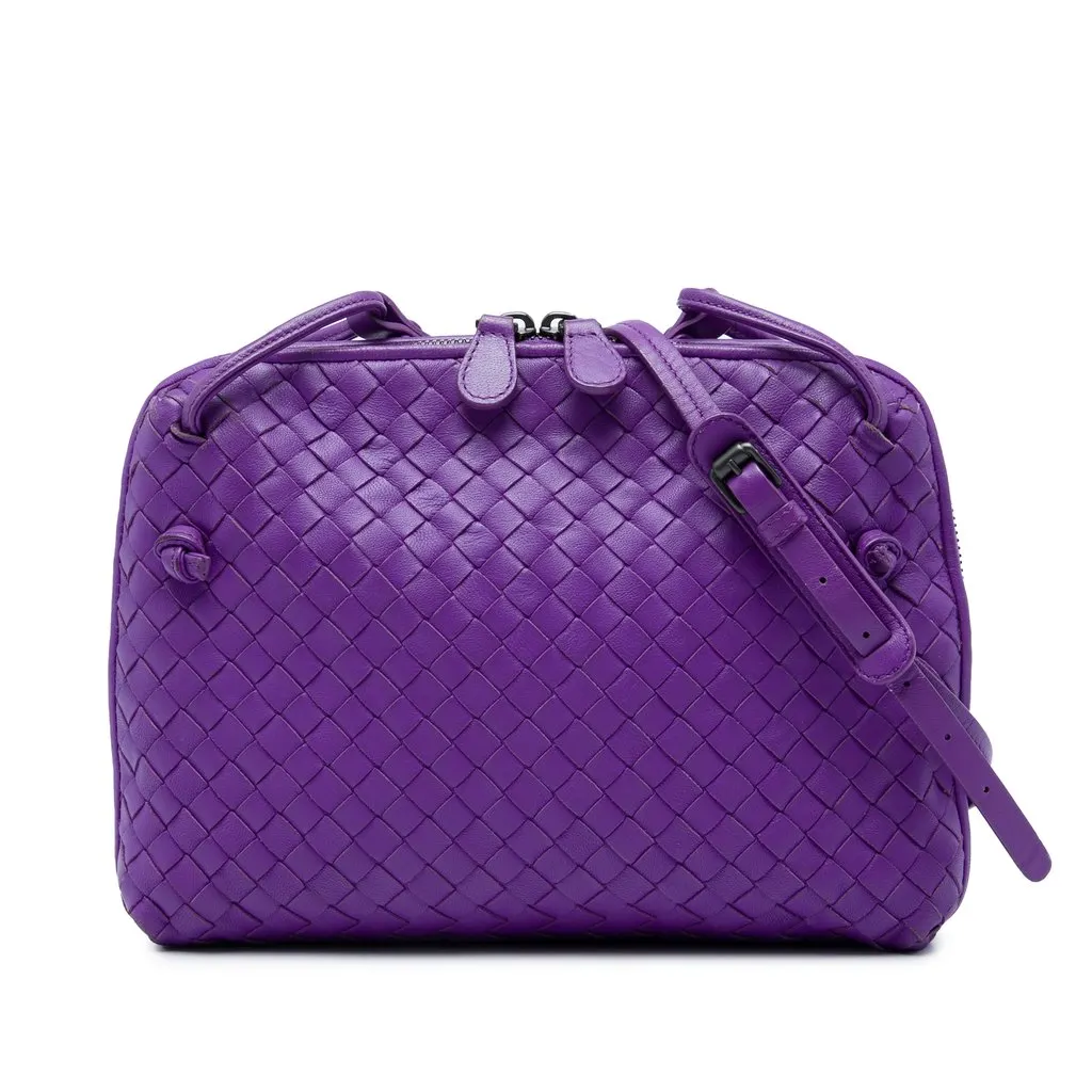 Bottega Veneta Nappa Intrecciato Nodini Crossbody Purple Leather Good - Front View