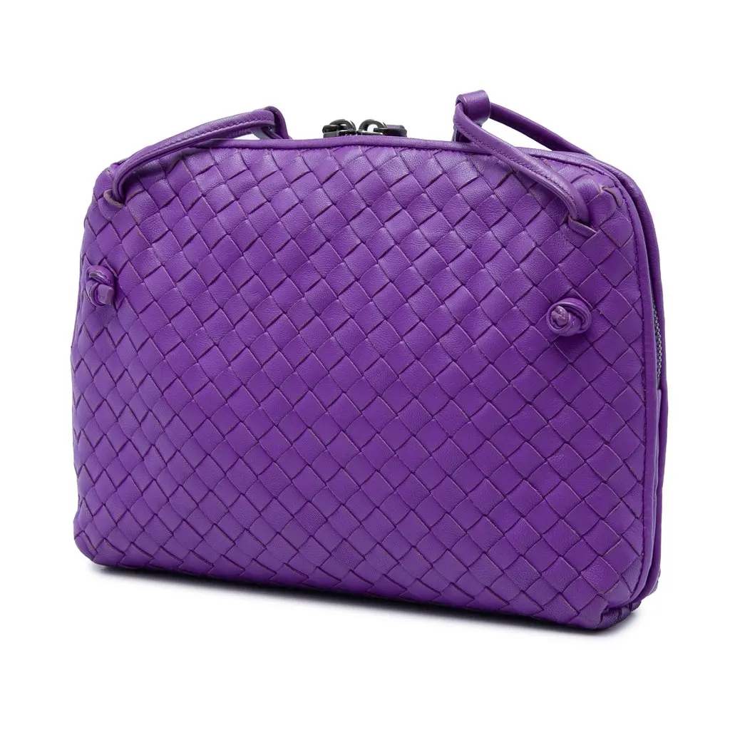 Bottega Veneta Nappa Intrecciato Nodini Crossbody Purple Leather Good - Back View