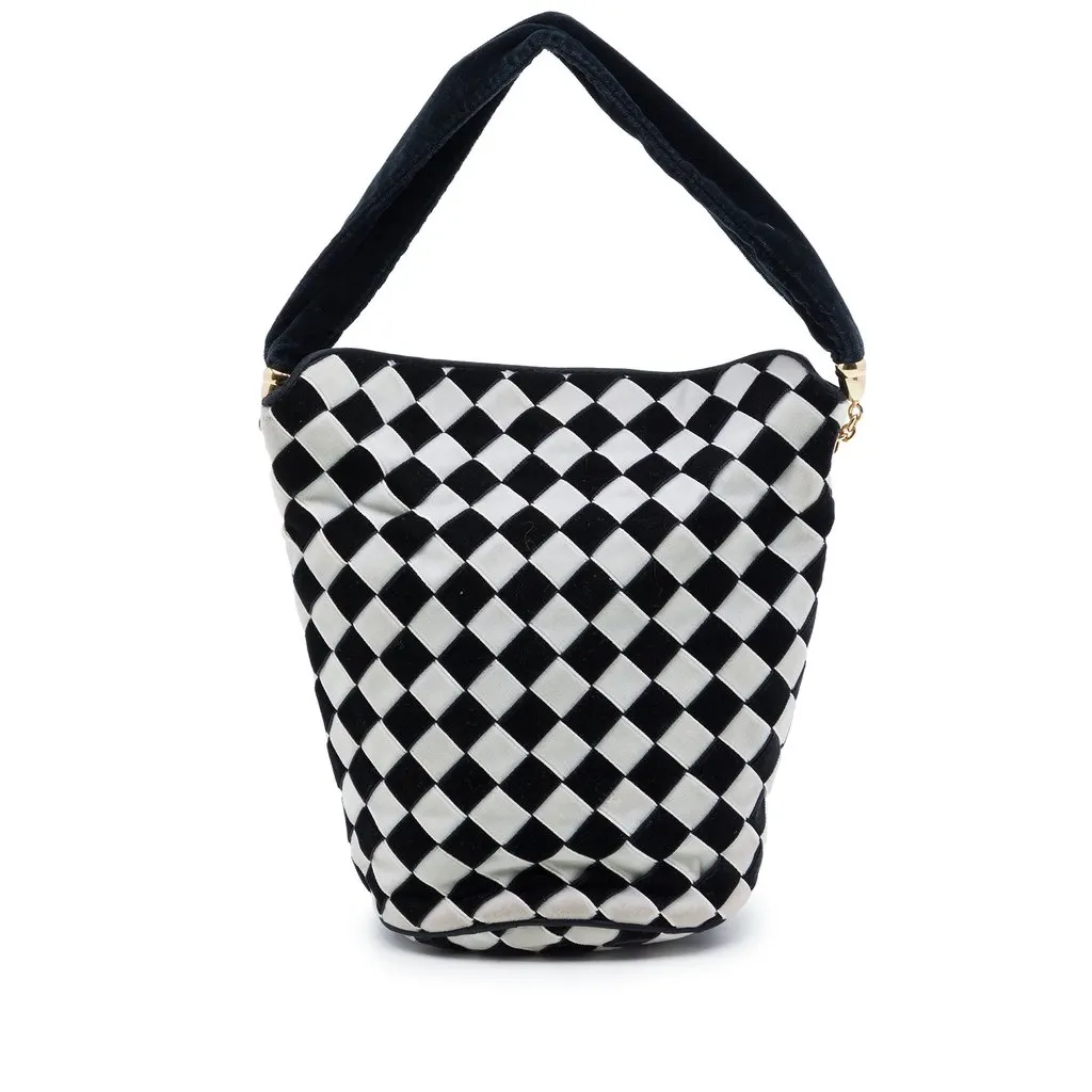 Bottega Veneta Bicolor Velvet Intrecciato Bucket Bag Black Very good - Front View