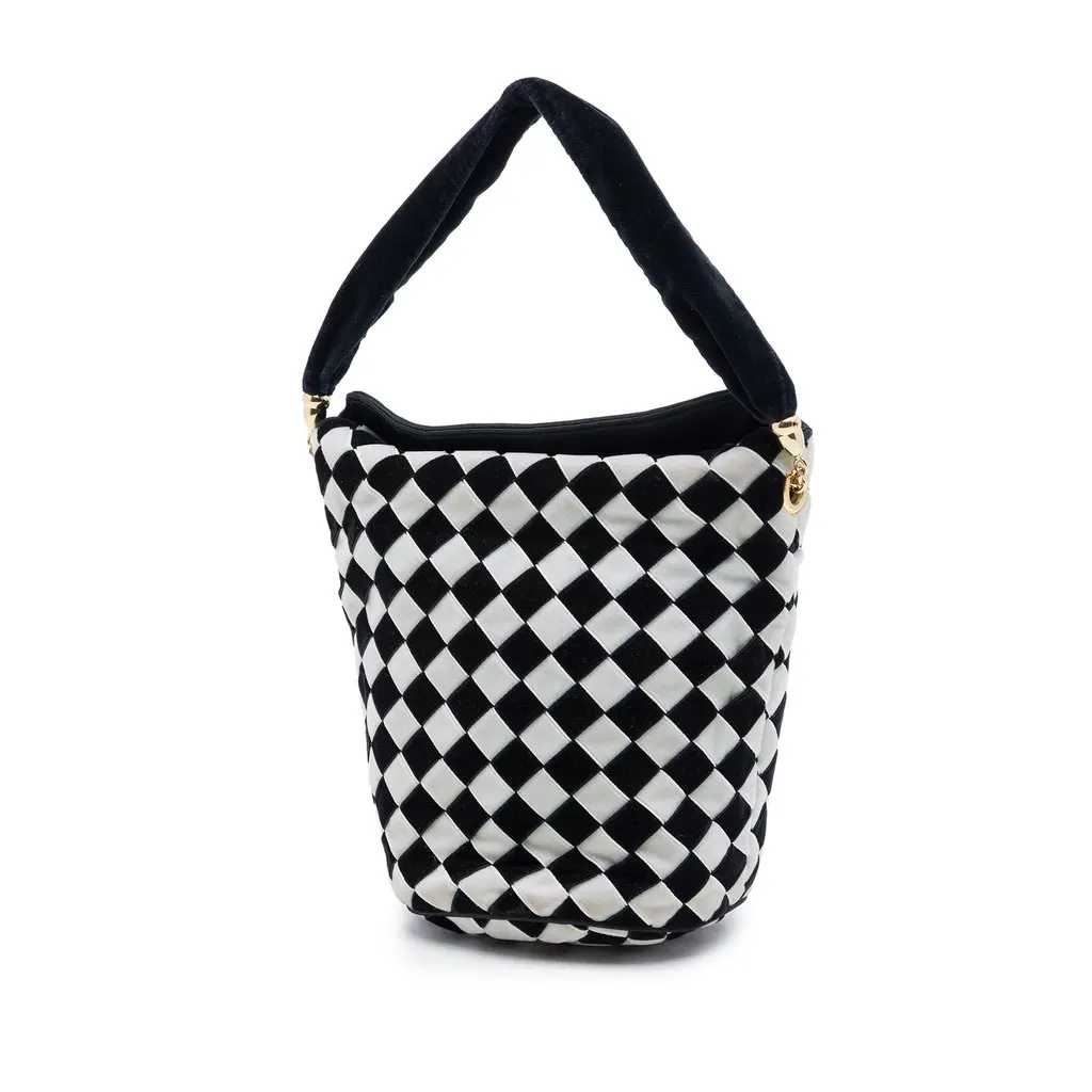 Bottega Veneta Bicolor Velvet Intrecciato Bucket Bag Black Very good - Back View