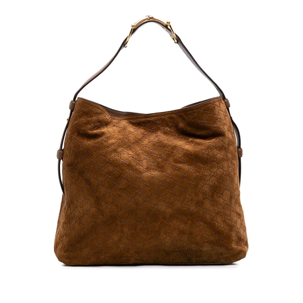 Gucci Large GG Suede Horsebit Beatrix Hobo Brown Suede Very good - Front View