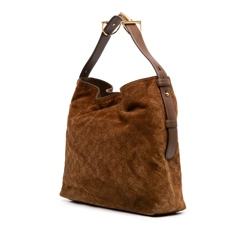 Gucci Large GG Suede Horsebit Beatrix Hobo Brown Suede Very good - Back View