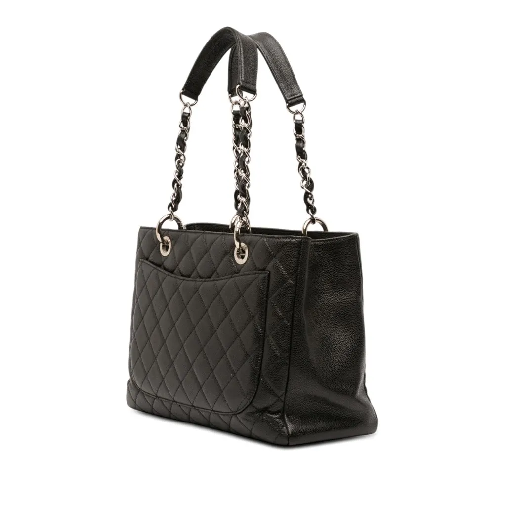 Chanel Caviar Grand Shopping Tote Black Leather Good - Back View