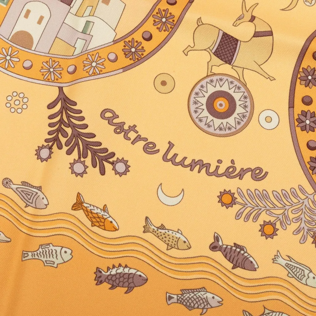 Hermès Escales Mediterraneennes Silk Scarf 90 Yellow Silk Never worn - Box View