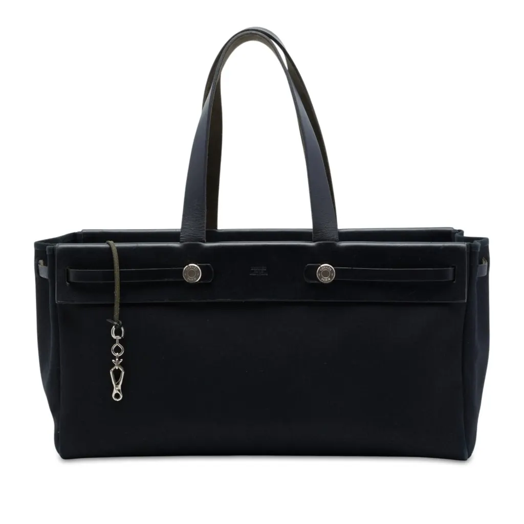 Hermès Toile and Vache Hunter Herbag Cabas MM Black Canvas Very good - Front View