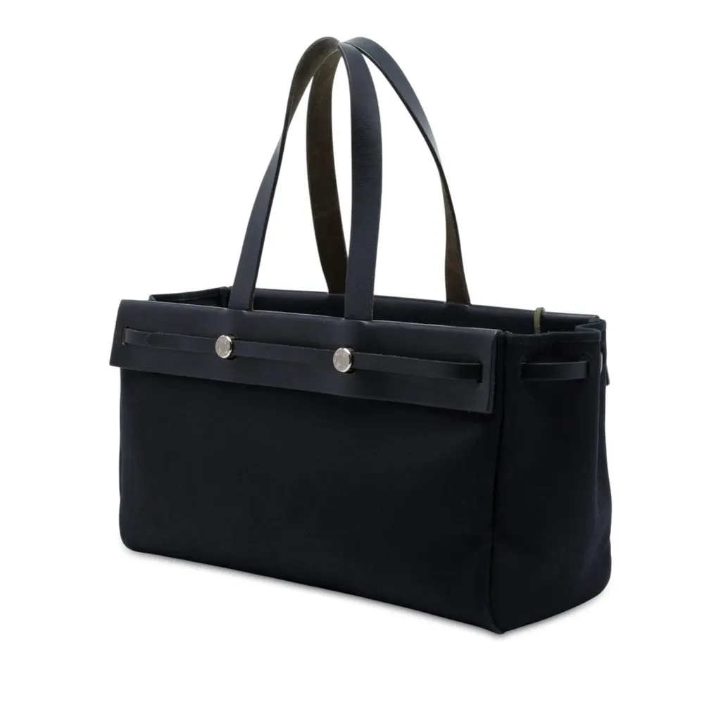 Hermès Toile and Vache Hunter Herbag Cabas MM Black Canvas Very good - Back View