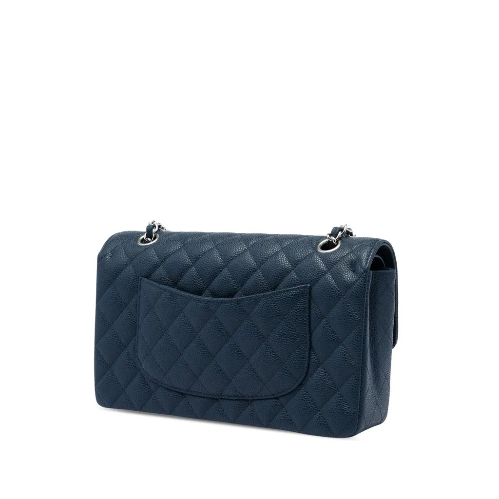 Chanel Medium Classic Caviar Double Flap Blue Leather Very good - Back View