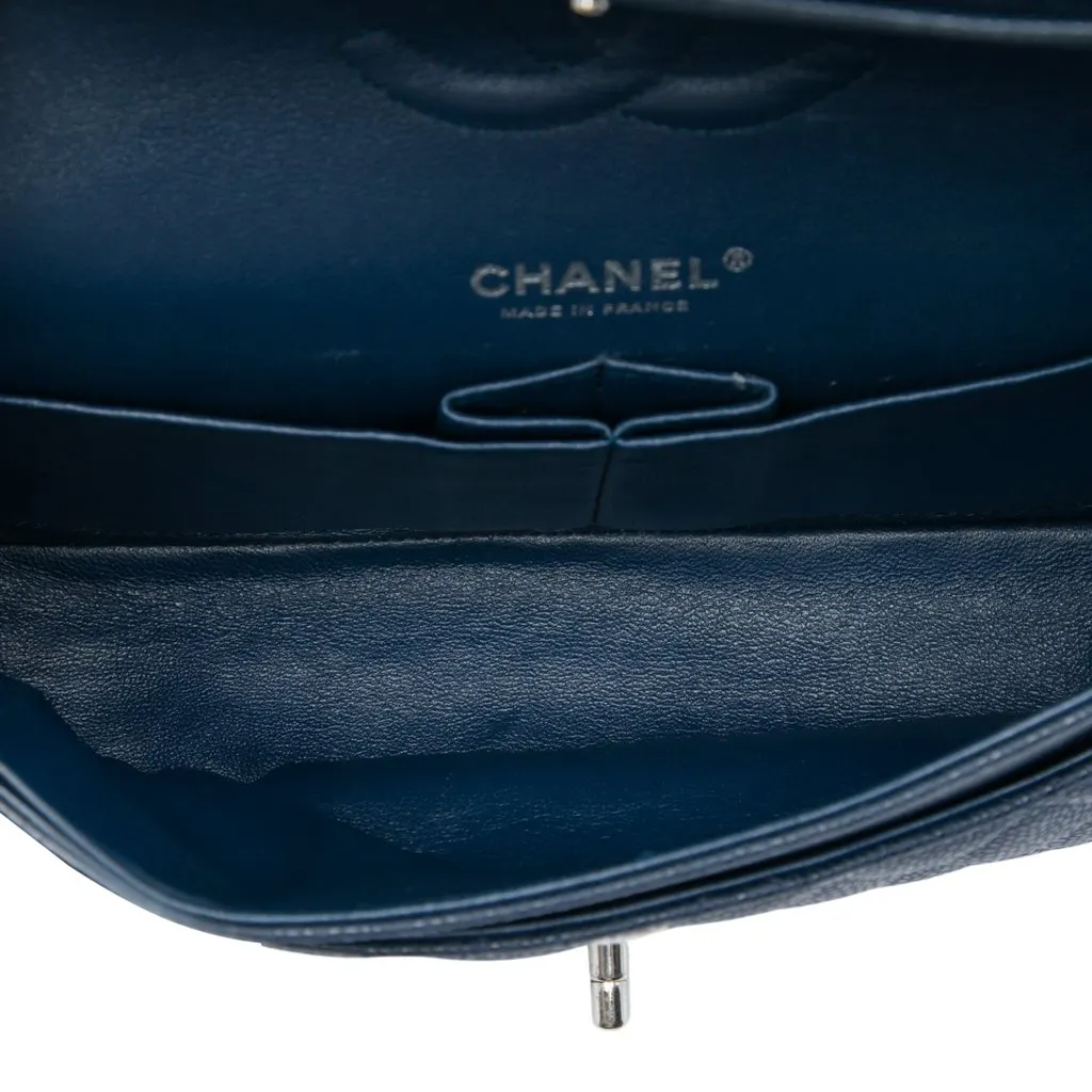 Chanel Medium Classic Caviar Double Flap Blue Leather Very good - Model View