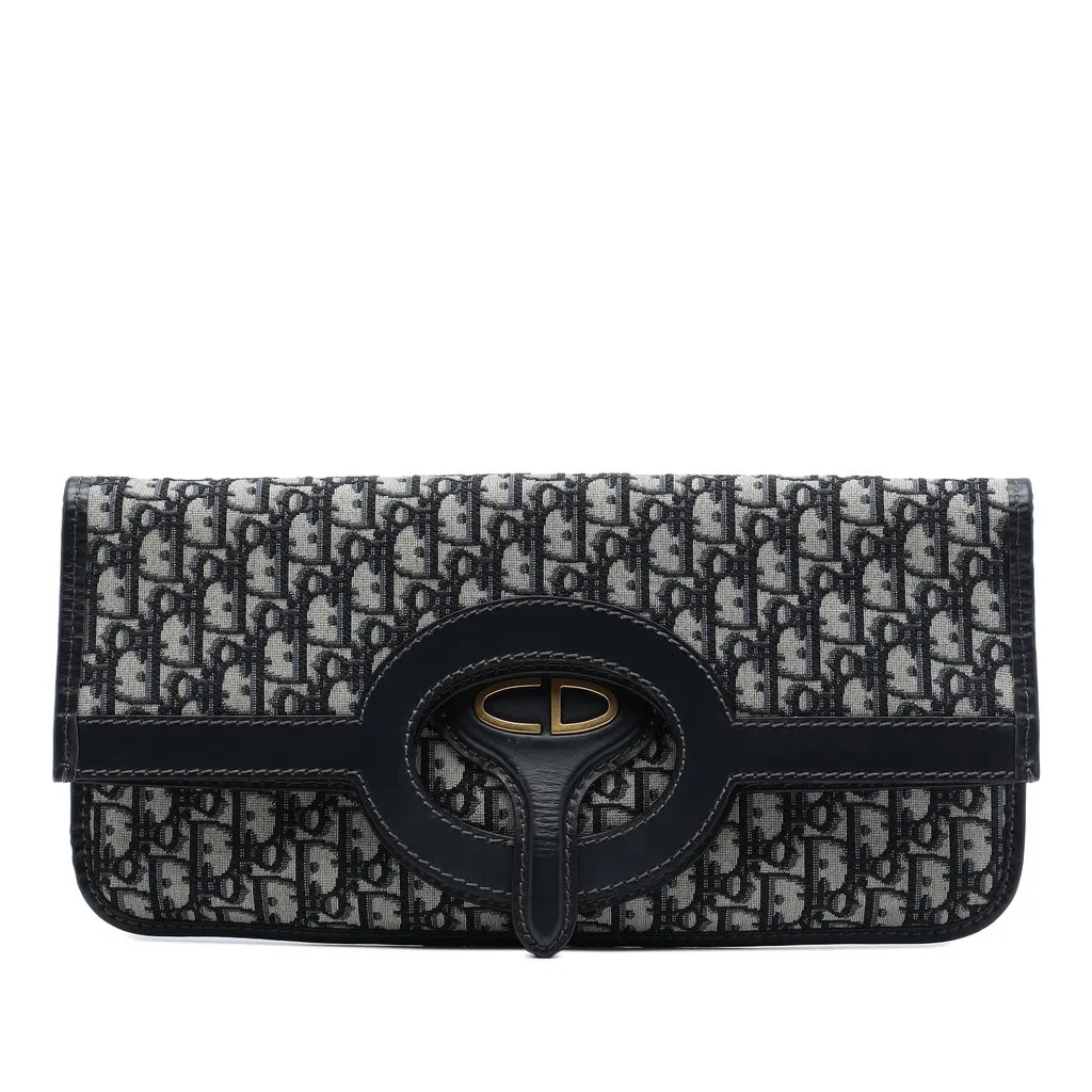 Dior Oblique Canvas Fold Over Clutch Blue Very good - Back View