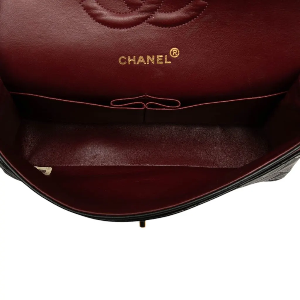 Chanel Medium Classic Lambskin Double Flap Black Leather Good - Model View