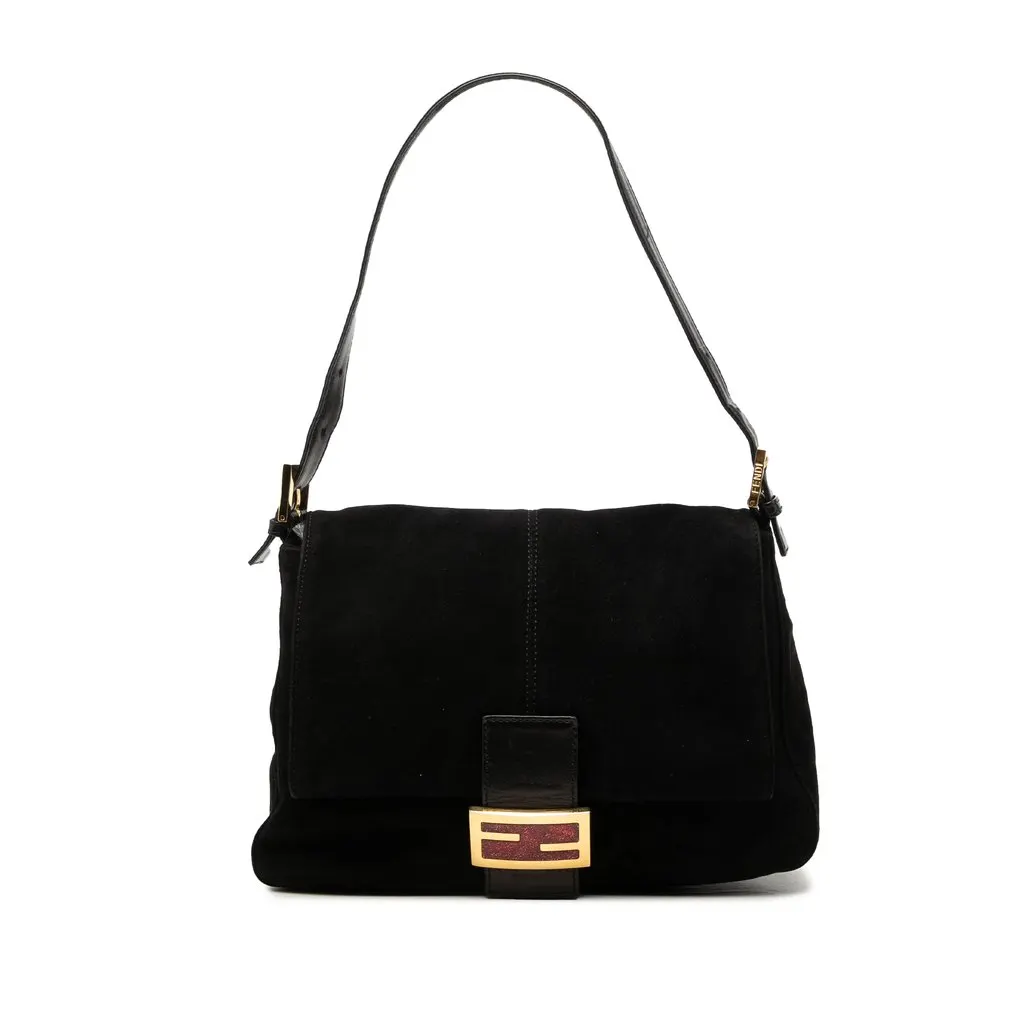 Fendi Suede Mamma Forever Black Leather Good - Front View