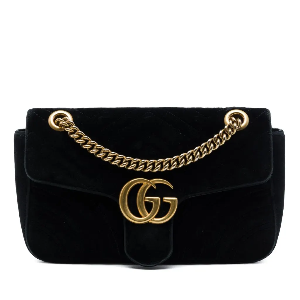 Gucci Medium GG Marmont Matelasse Velvet Shoulder Bag Black Very good - Front View