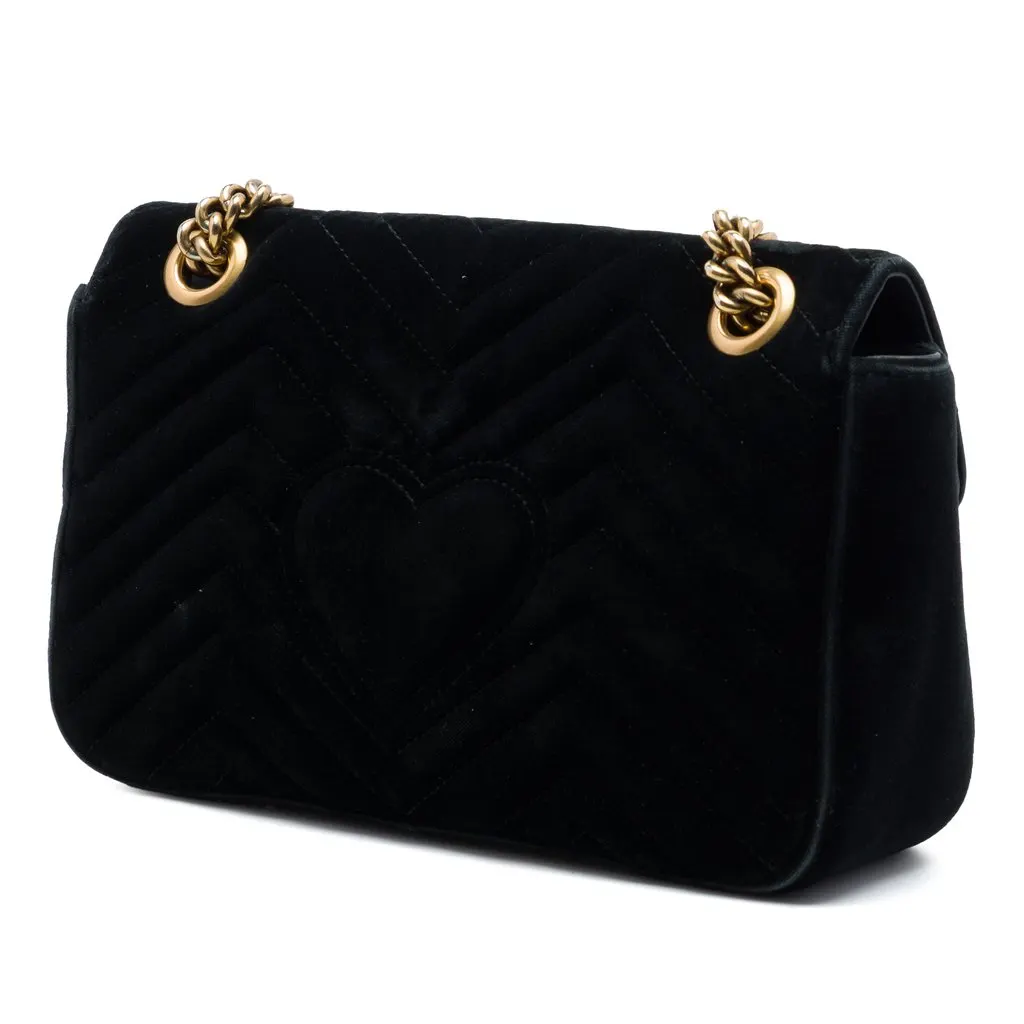 Gucci Medium GG Marmont Matelasse Velvet Shoulder Bag Black Very good - Back View