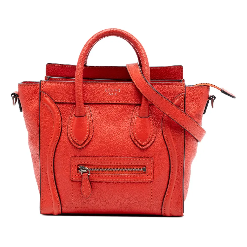 Celine Nano Leather Luggage Tote Orange Leather Very good - Front View