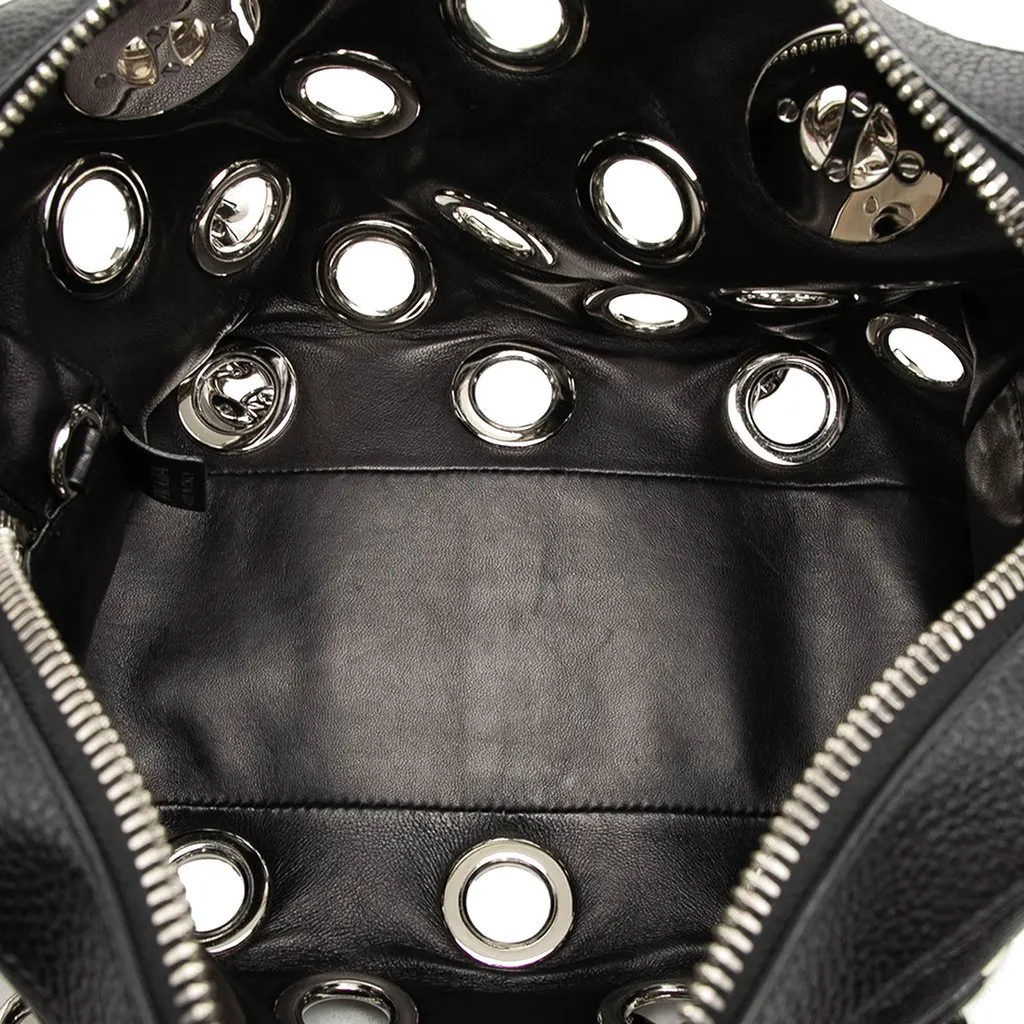 Prada Vitello Daino Grommet Chain Shoulder Bag Black Leather Very good - Model View