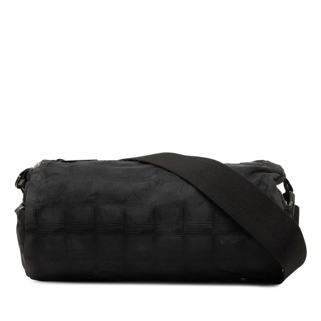 Chanel New Travel Line Nylon Barrel Shoulder Bag Black Polyamide Good - Front View