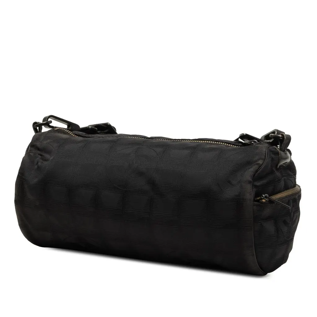 Chanel New Travel Line Nylon Barrel Shoulder Bag Black Polyamide Good - Back View
