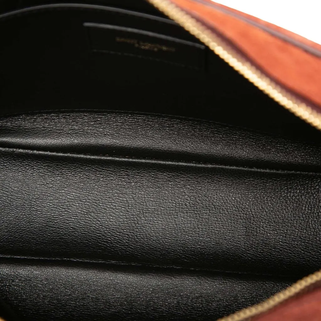 Saint Laurent Suede Monogram All Over Camera Bag Brown Leather Very good - Model View